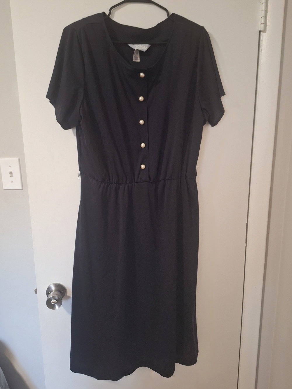 Blair Vintage Classic Black Midi Dress with Pearl Buttons Size 20